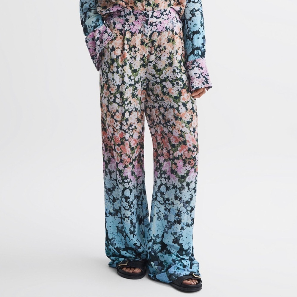 NEW Reiss Serena Floral Print Wide Leg Trouser Womens Sz 0 Multicolor Pants NWOT